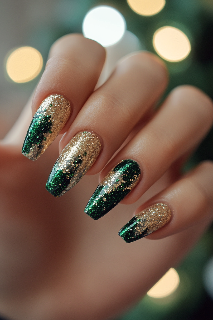 10. Golden Garland (Easy Christmas Nail Design Ideas) - Easy Christmas Nail Design Ideas