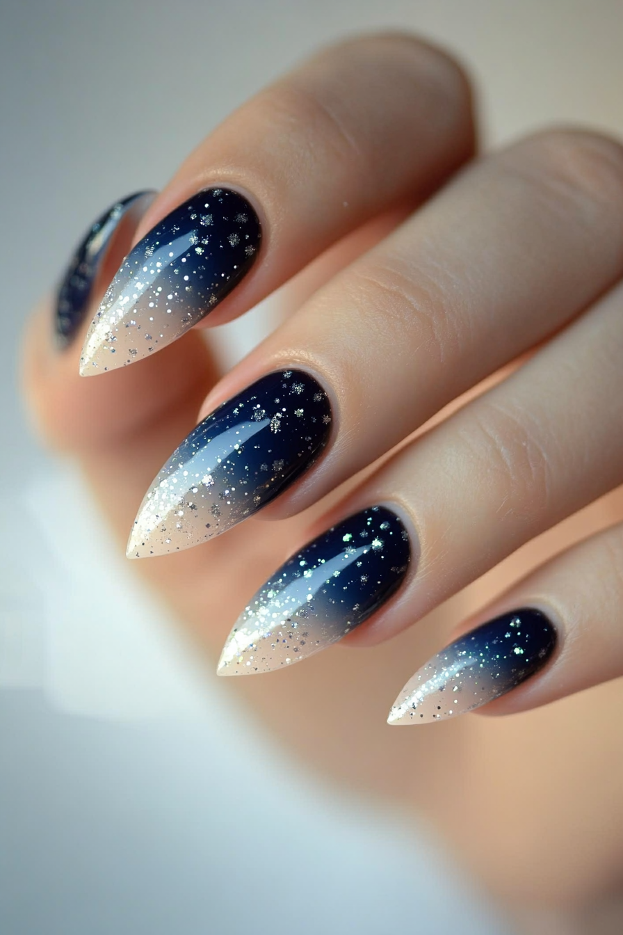 13. Silent Night Sky (Easy Christmas Nail Design Ideas) - Easy Christmas Nail Design Ideas