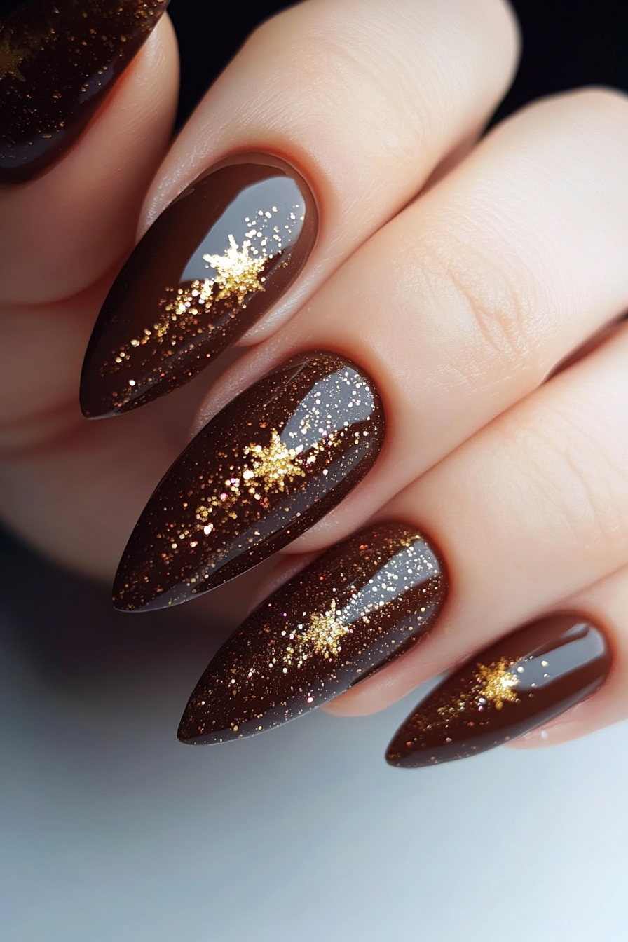 16. Yule Log Luster (Easy Christmas Nail Design Ideas) - Easy Christmas Nail Design Ideas