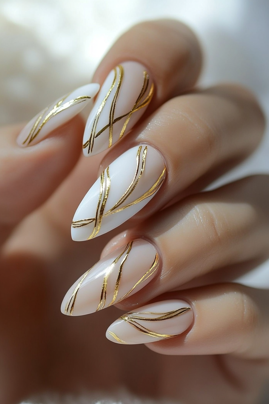 3. Golden Lines on Light Beige (Elegant Nail Art Design Ideas) - Elegant Nail Art Design Ideas