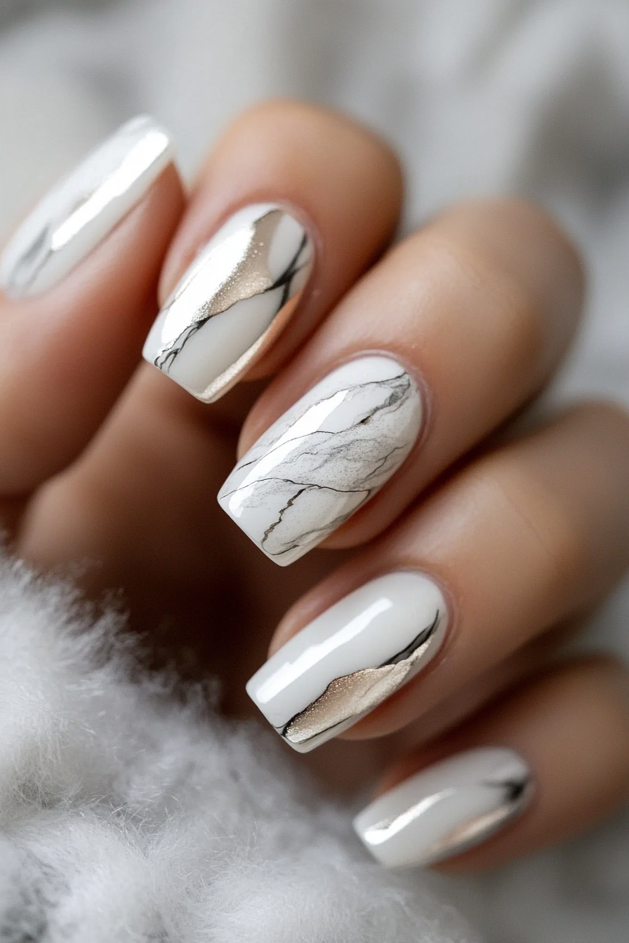 5. Ivory Marble Touch (Elegant Nail Art Design Ideas) - Elegant Nail Art Design Ideas