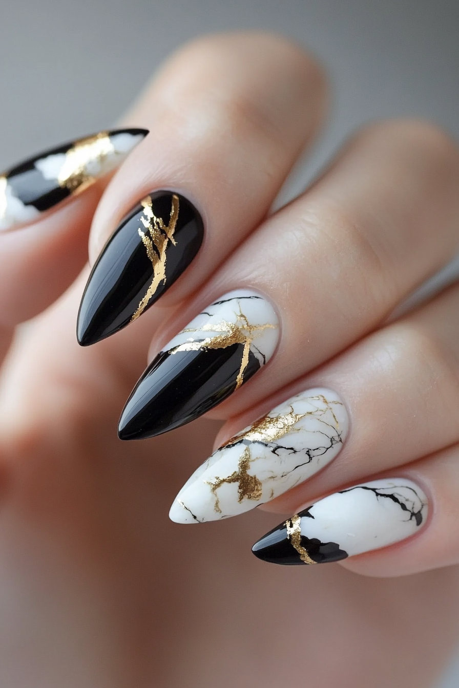 14. Marbled Black and White (Elegant Nail Art Design Ideas) - Elegant Nail Art Design Ideas