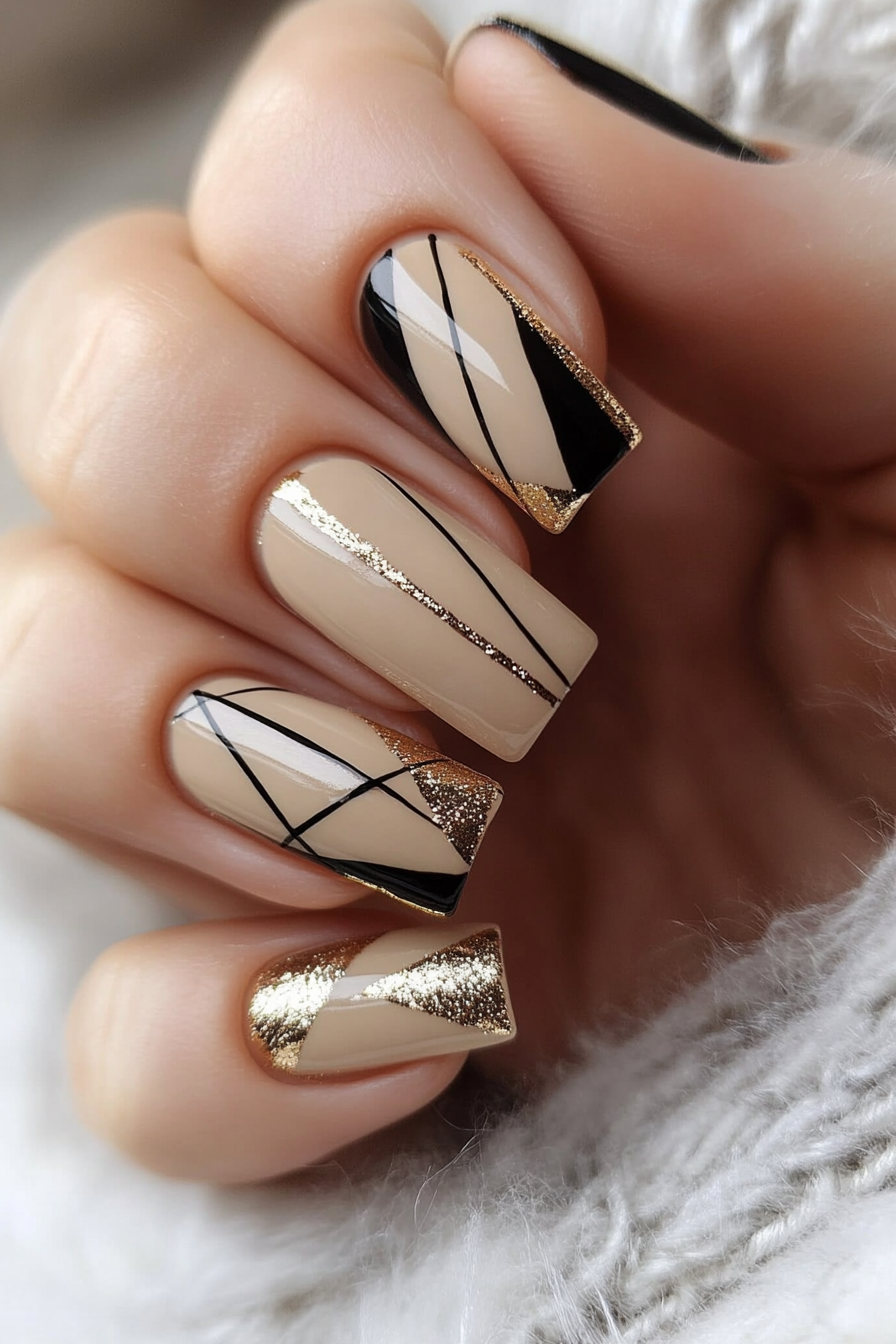 17. Beige with Minimalist Abstract Art (Elegant Nail Art Design Ideas) - Elegant Nail Art Design Ideas
