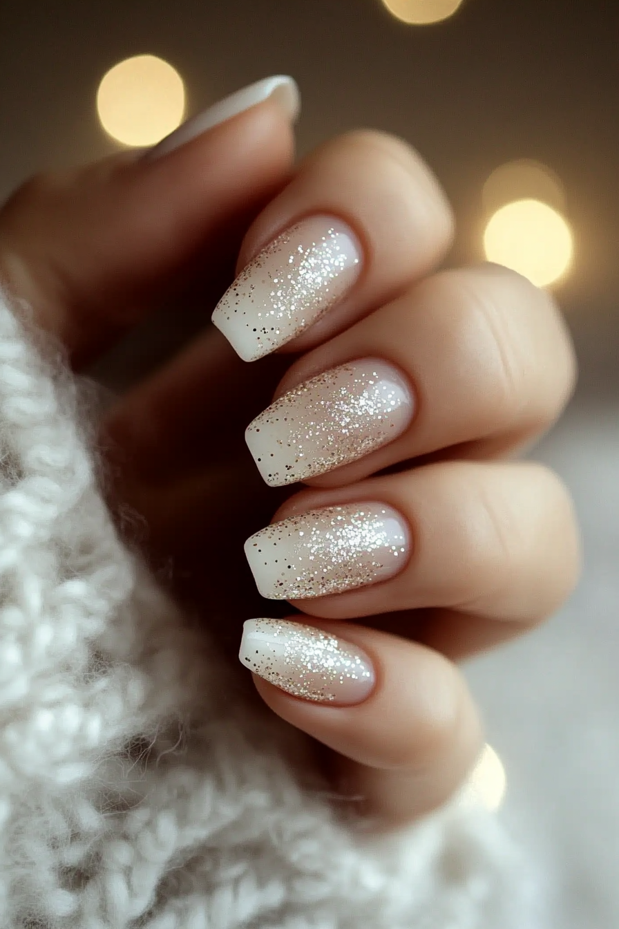 20. Ivory with Glitter Fade (Elegant Nail Art Design Ideas) - Elegant Nail Art Design Ideas