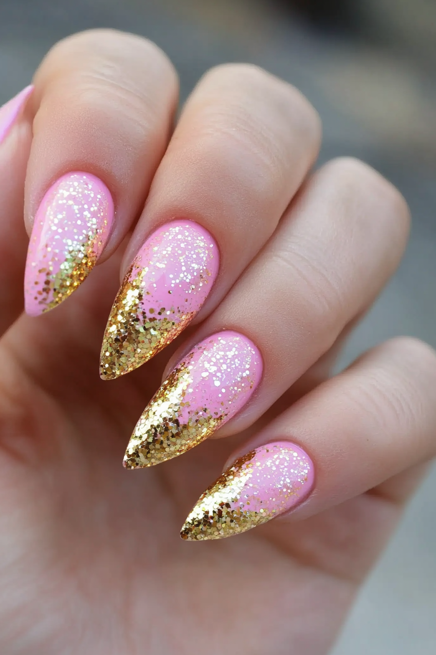 21. Pink and Gold Glam (Fun Nail Design Ideas) - Fun Nail Design Ideas