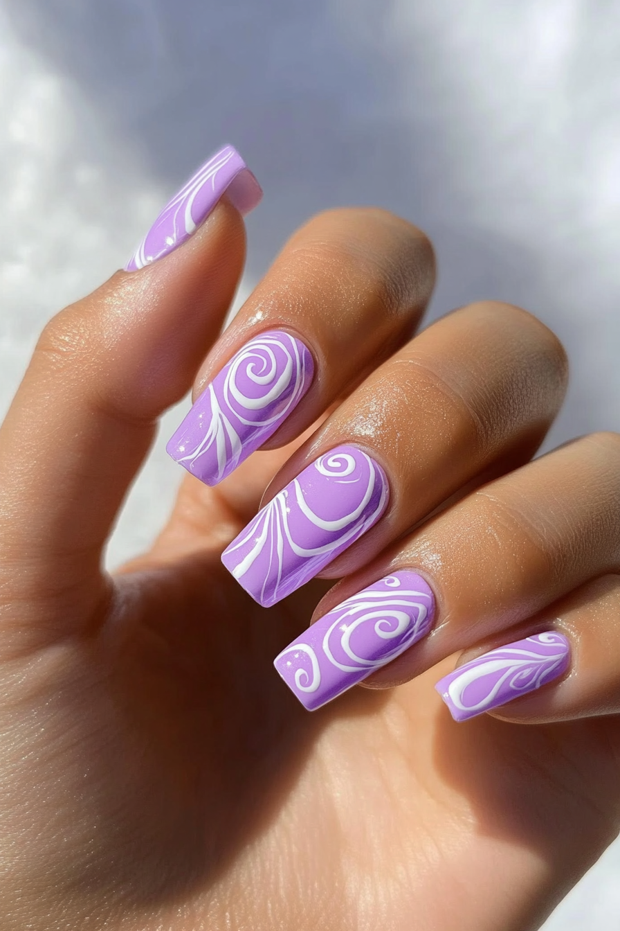 22. Lush Lavender Swirls (Fun Nail Design Ideas) - Fun Nail Design Ideas