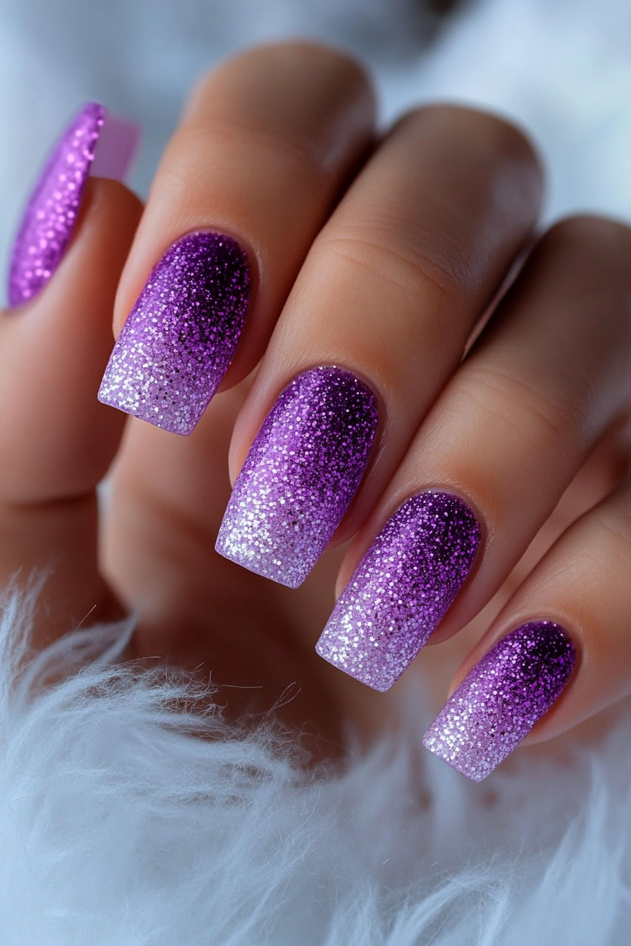 6. Lavender Glitter Gradient (Lavender Nail Design Ideas) - Lavender Nail Design Ideas