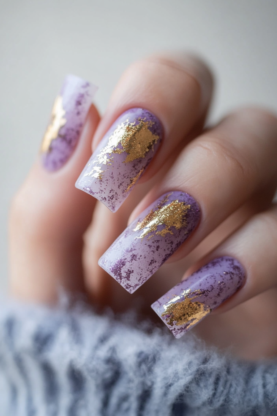 7. Lavender and Gold Foil (Lavender Nail Design Ideas) - Lavender Nail Design Ideas