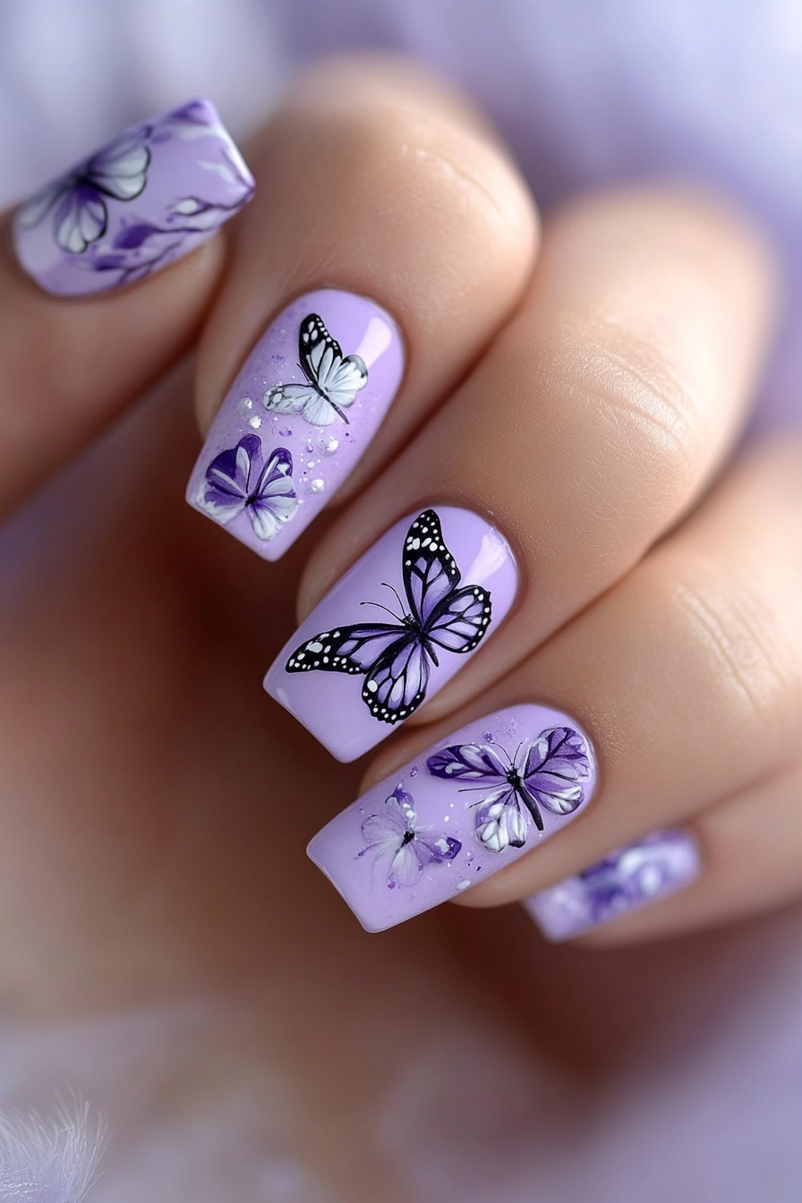 12. Lavender Butterfly Design (Lavender Nail Design Ideas) - Lavender Nail Design Ideas