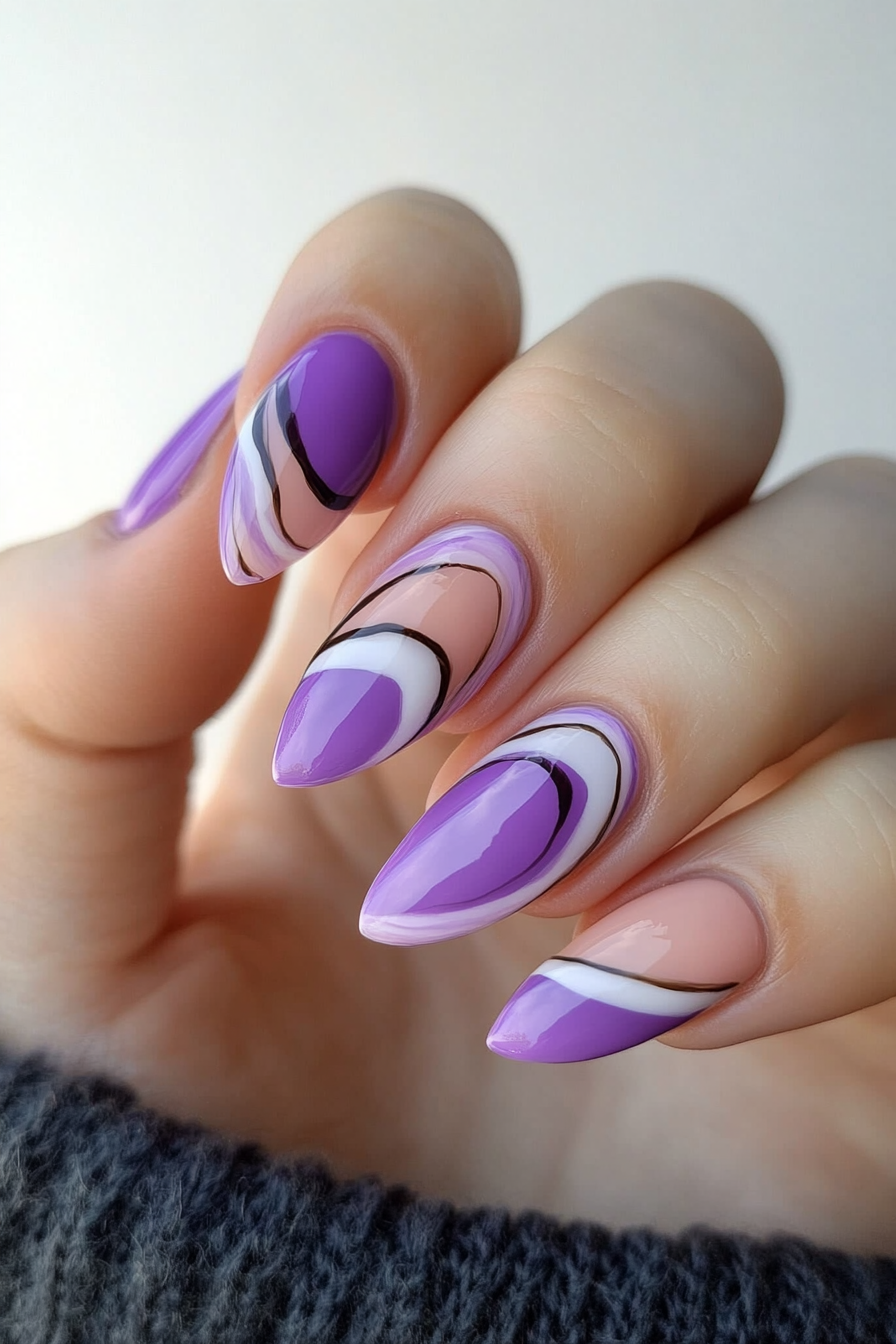 14. Abstract Lavender Waves (Lavender Nail Design Ideas) - Lavender Nail Design Ideas