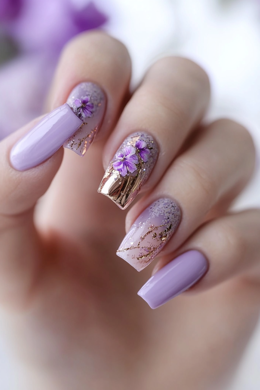 18. Lavender and Rose Gold Chrome (Lavender Nail Design Ideas) - Lavender Nail Design Ideas