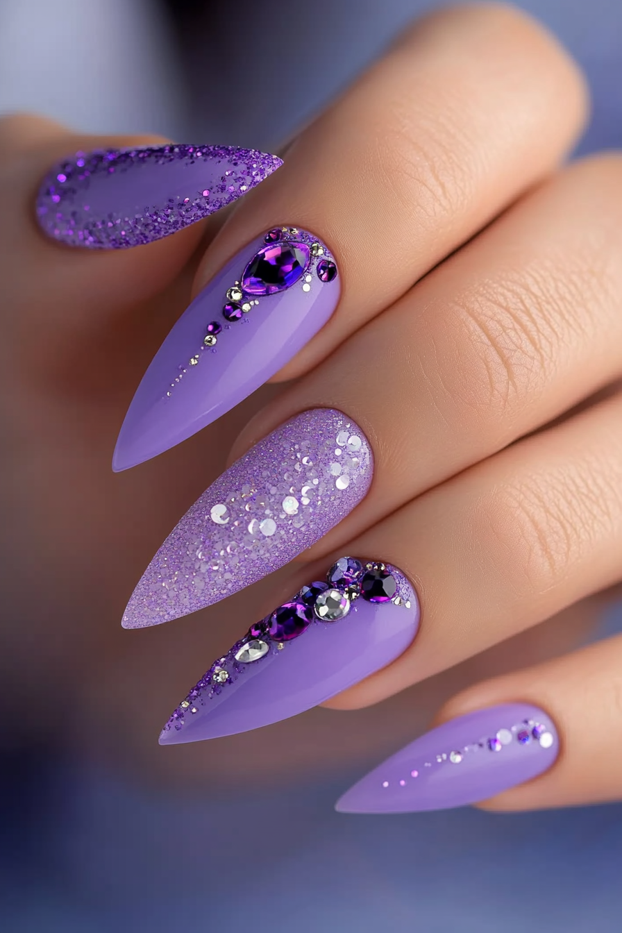 22. Lavender Gemstone Accents (Lavender Nail Design Ideas) - Lavender Nail Design Ideas