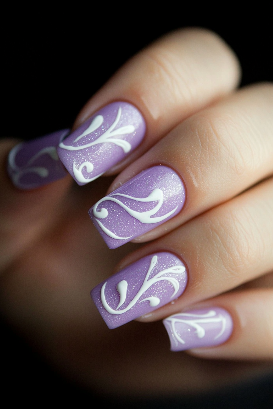 23. Lavender and White French Outline (Lavender Nail Design Ideas) - Lavender Nail Design Ideas