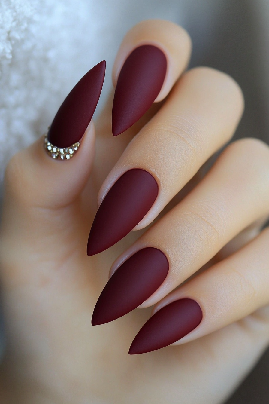 2. Matte Maroon Elegance (Maroon Color Nail Design Ideas) - Maroon Color Nail Design Ideas