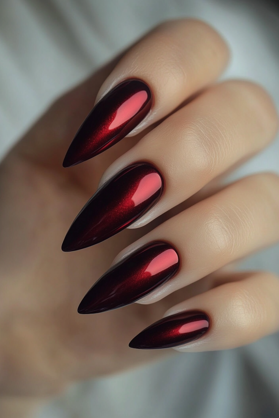 8. Metallic Maroon Chrome (Maroon Color Nail Design Ideas) - Maroon Color Nail Design Ideas