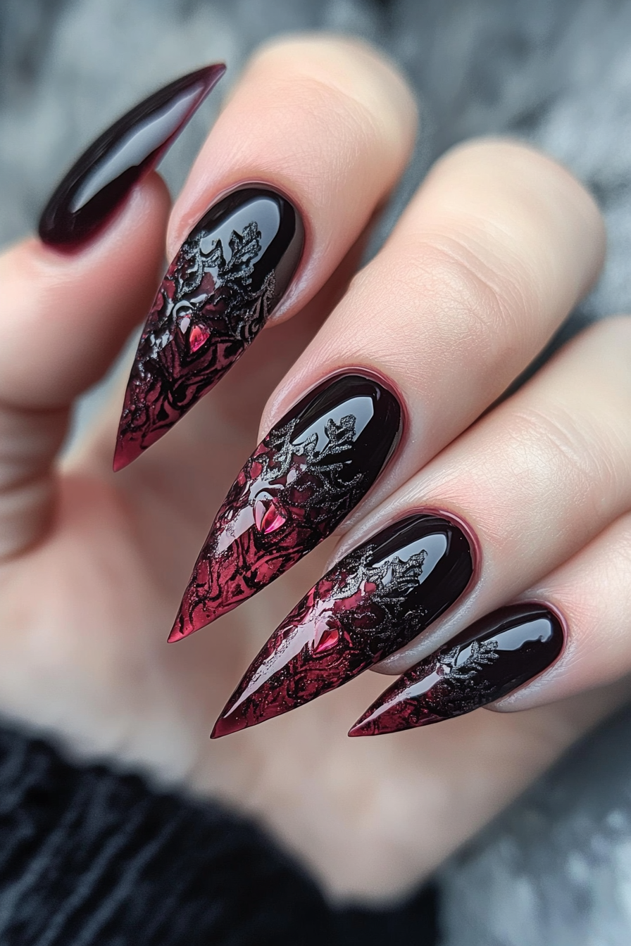 10. Dark Maroon Ombre (Maroon Color Nail Design Ideas) - Maroon Color Nail Design Ideas