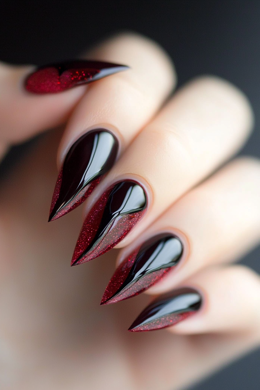 25. Maroon and Clear Negative Space Design (Maroon Color Nail Design Ideas) - Maroon Color Nail Design Ideas