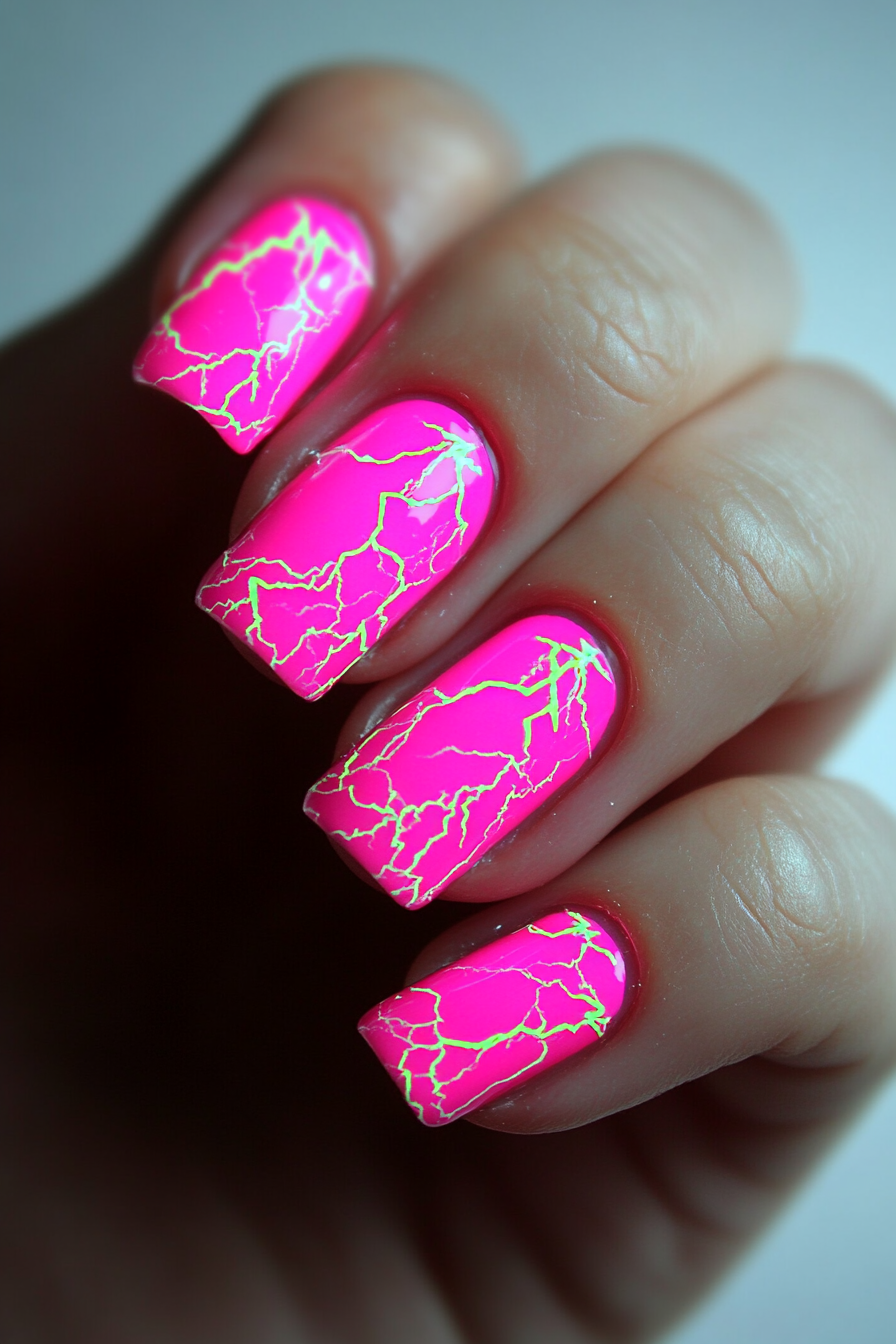 2. Ultra-Pink Lightning (Neon Nail Design Ideas) - Neon Nail Design Ideas
