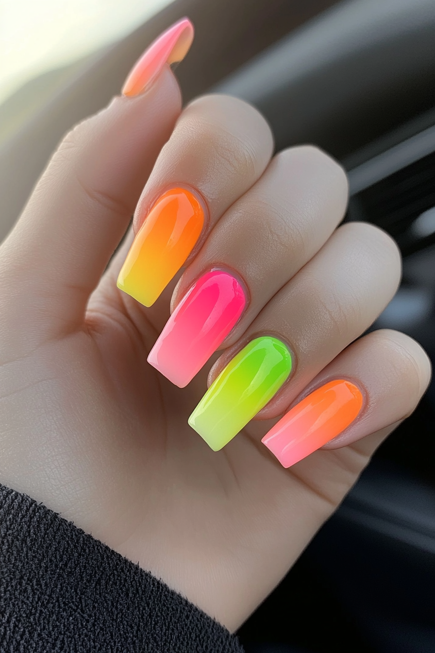 3. Citrus Sunset Ombre (Neon Nail Design Ideas) - Neon Nail Design Ideas