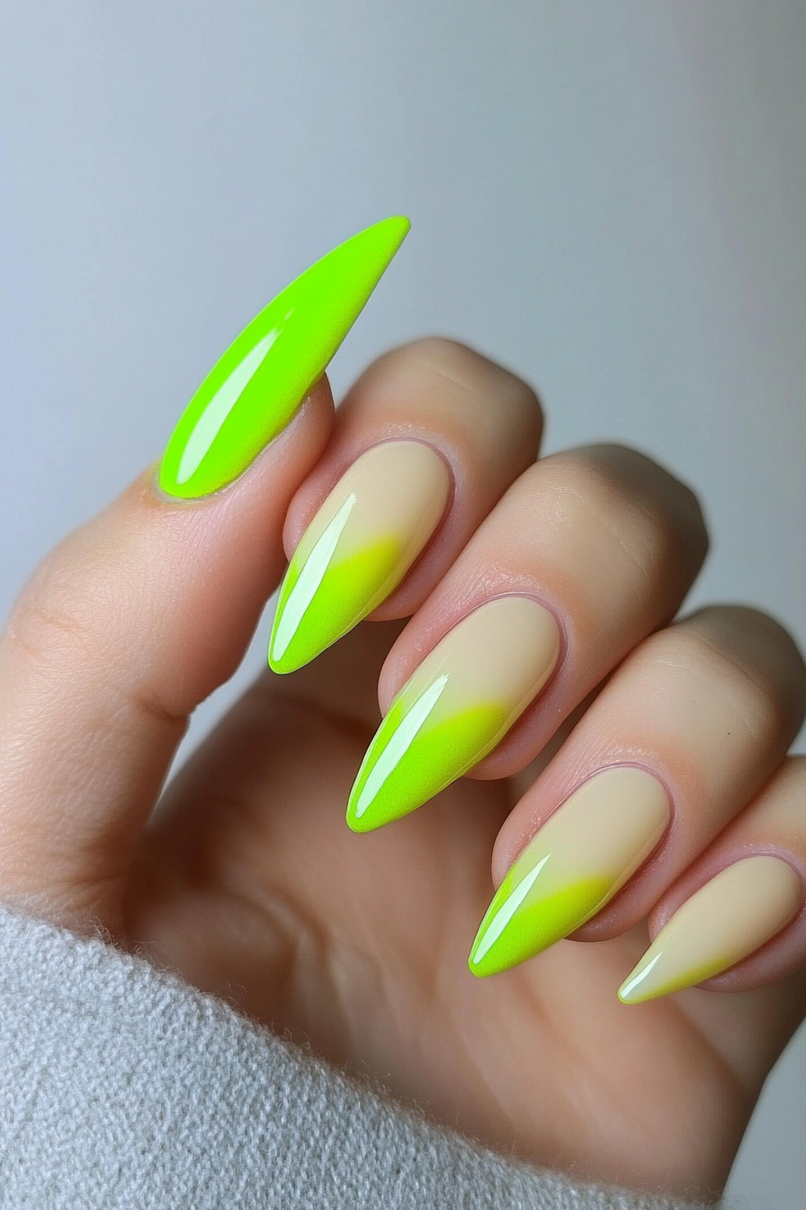 4. Lemon-Lime French Tips (Neon Nail Design Ideas) - Neon Nail Design Ideas