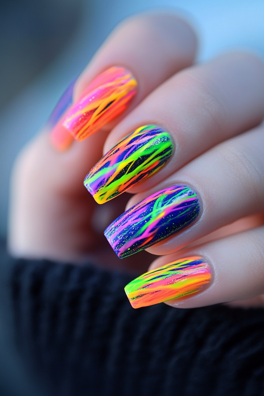 7. Rainbow Strobe Effect (Neon Nail Design Ideas) - Neon Nail Design Ideas