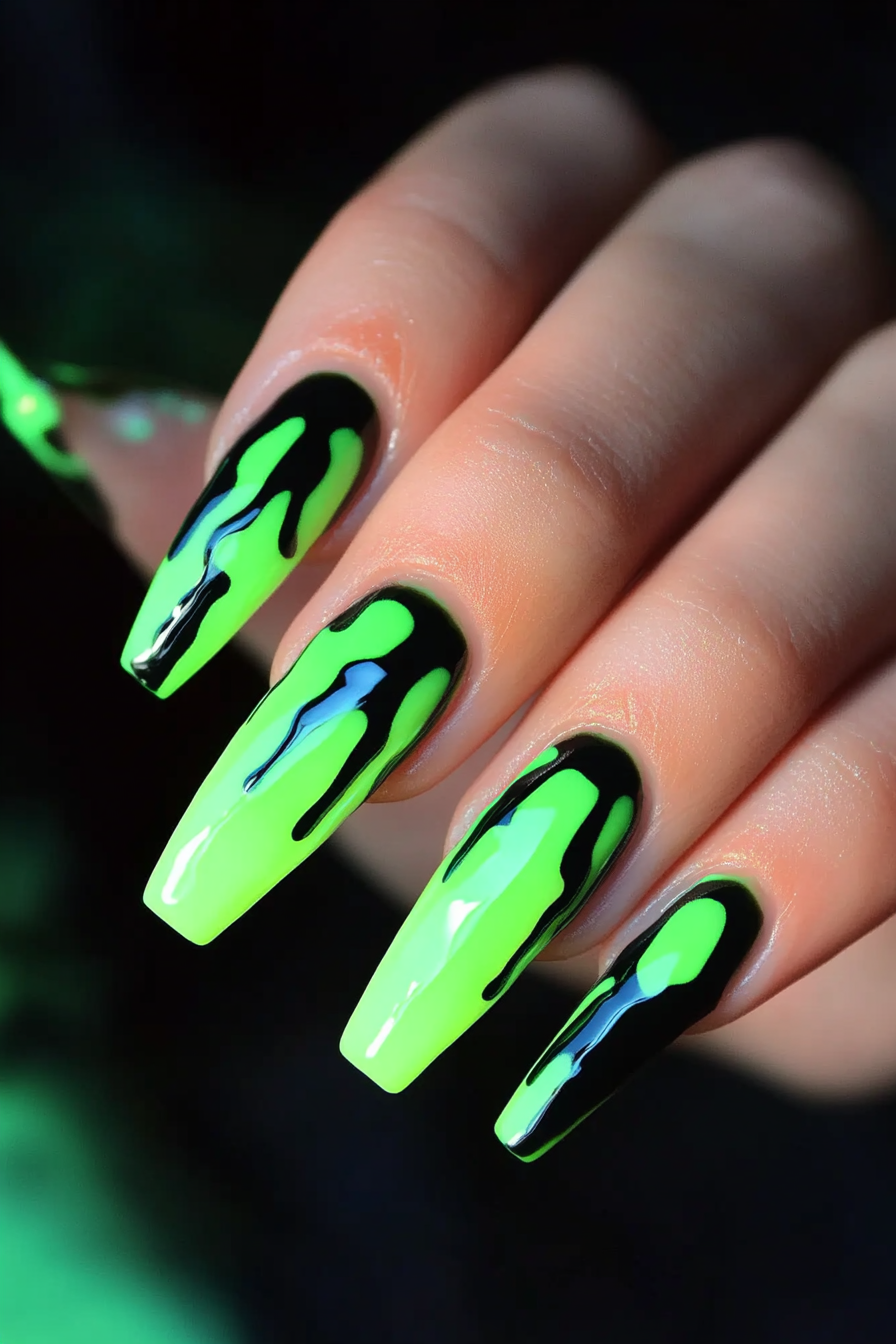 8. Neon Green Drips (Neon Nail Design Ideas) - Neon Nail Design Ideas