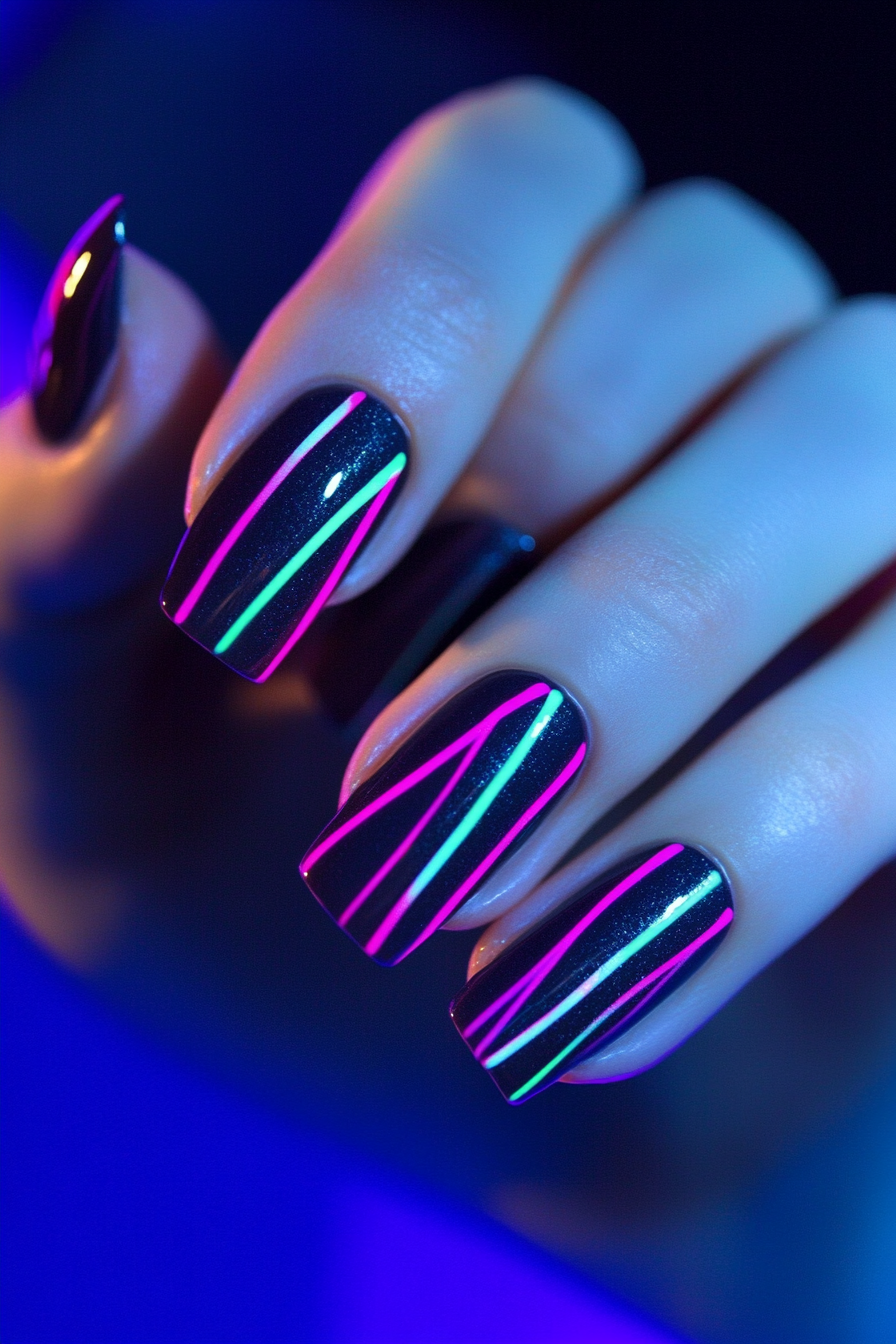 11. Skyline Neon Lights (Neon Nail Design Ideas) - Neon Nail Design Ideas