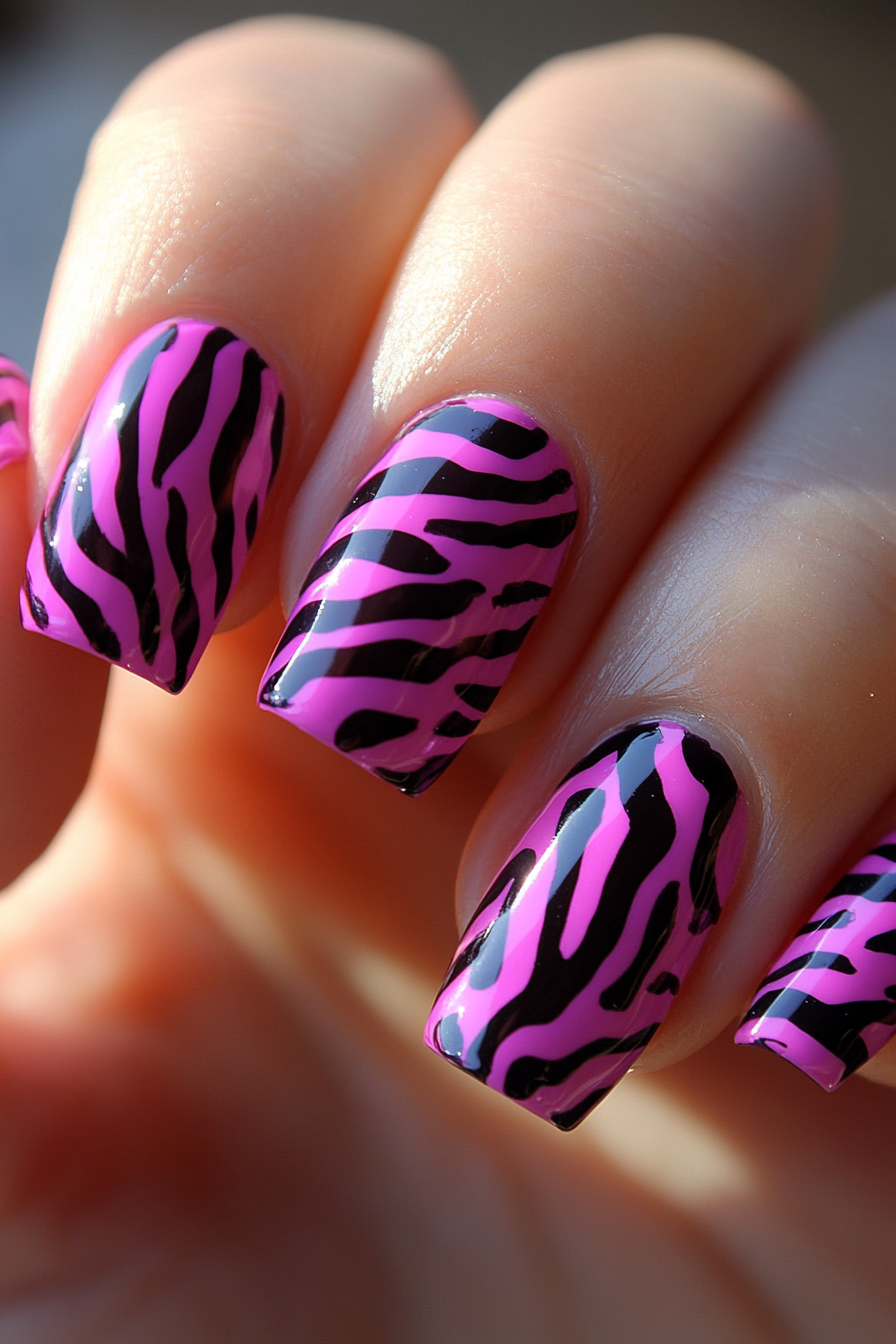 12. Ultra-Violet Zebra Print (Neon Nail Design Ideas) - Neon Nail Design Ideas