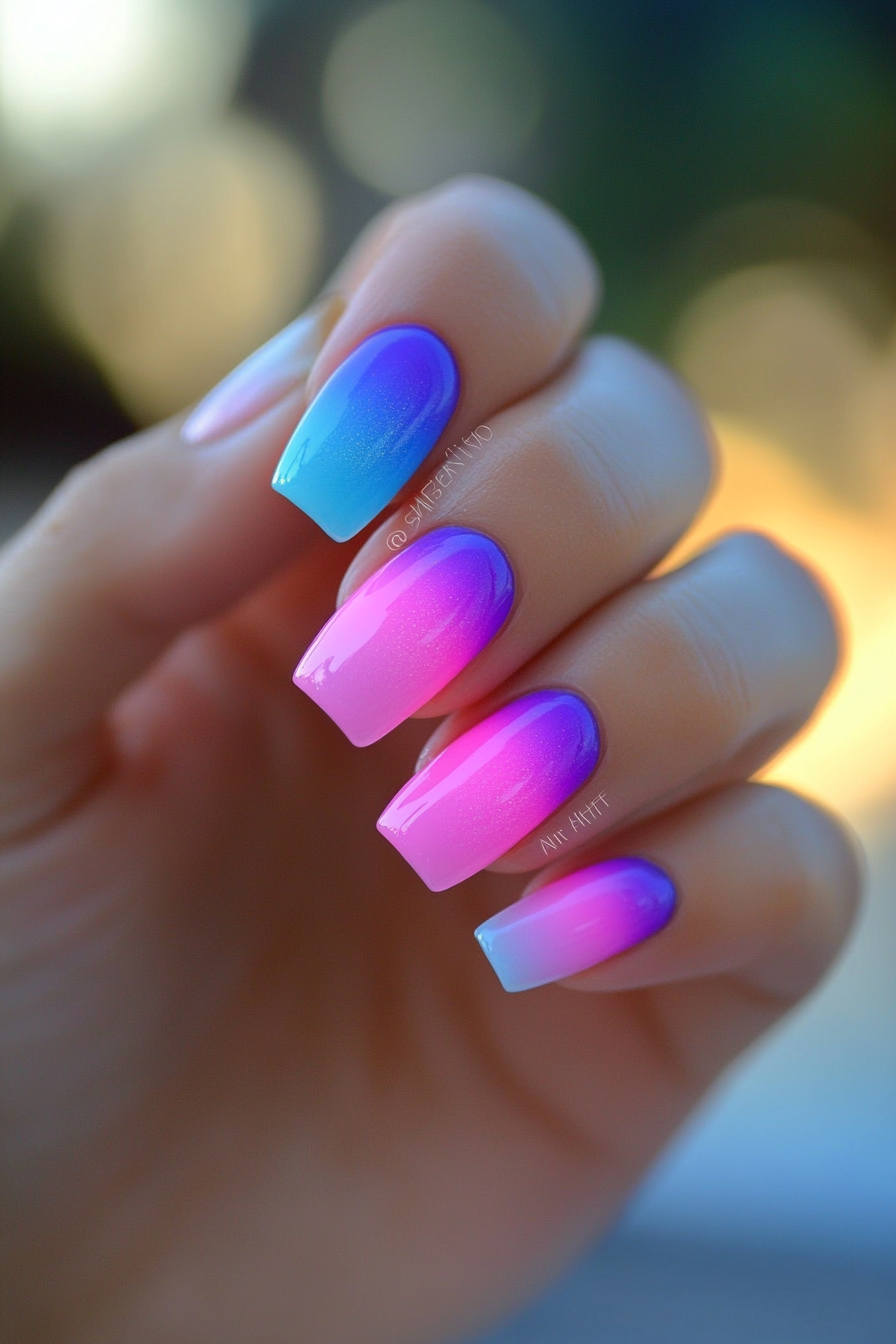 14. Cotton Candy Gradient (Neon Nail Design Ideas) - Neon Nail Design Ideas