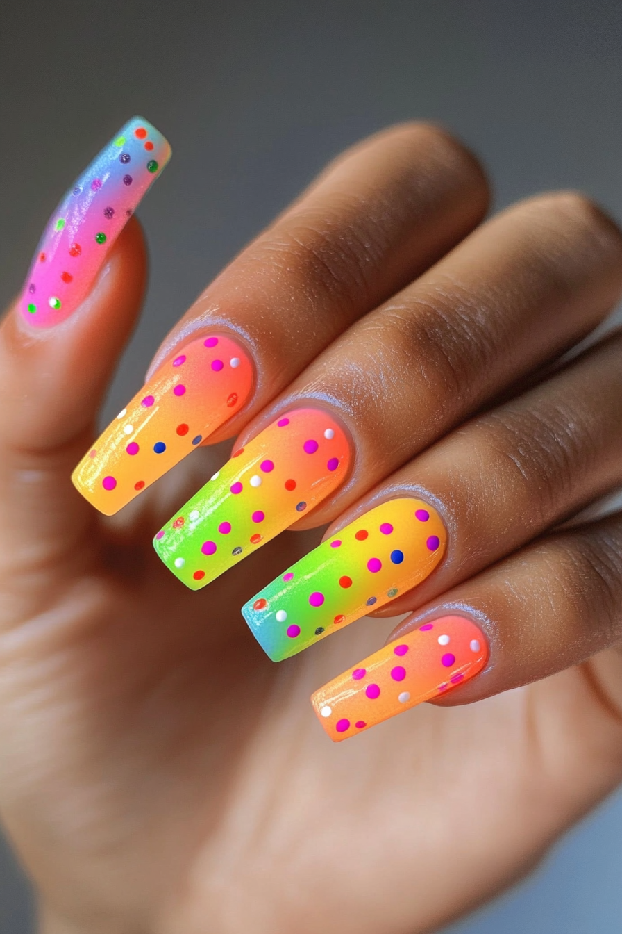 15. Fluorescent Confetti Pop (Neon Nail Design Ideas) - Neon Nail Design Ideas