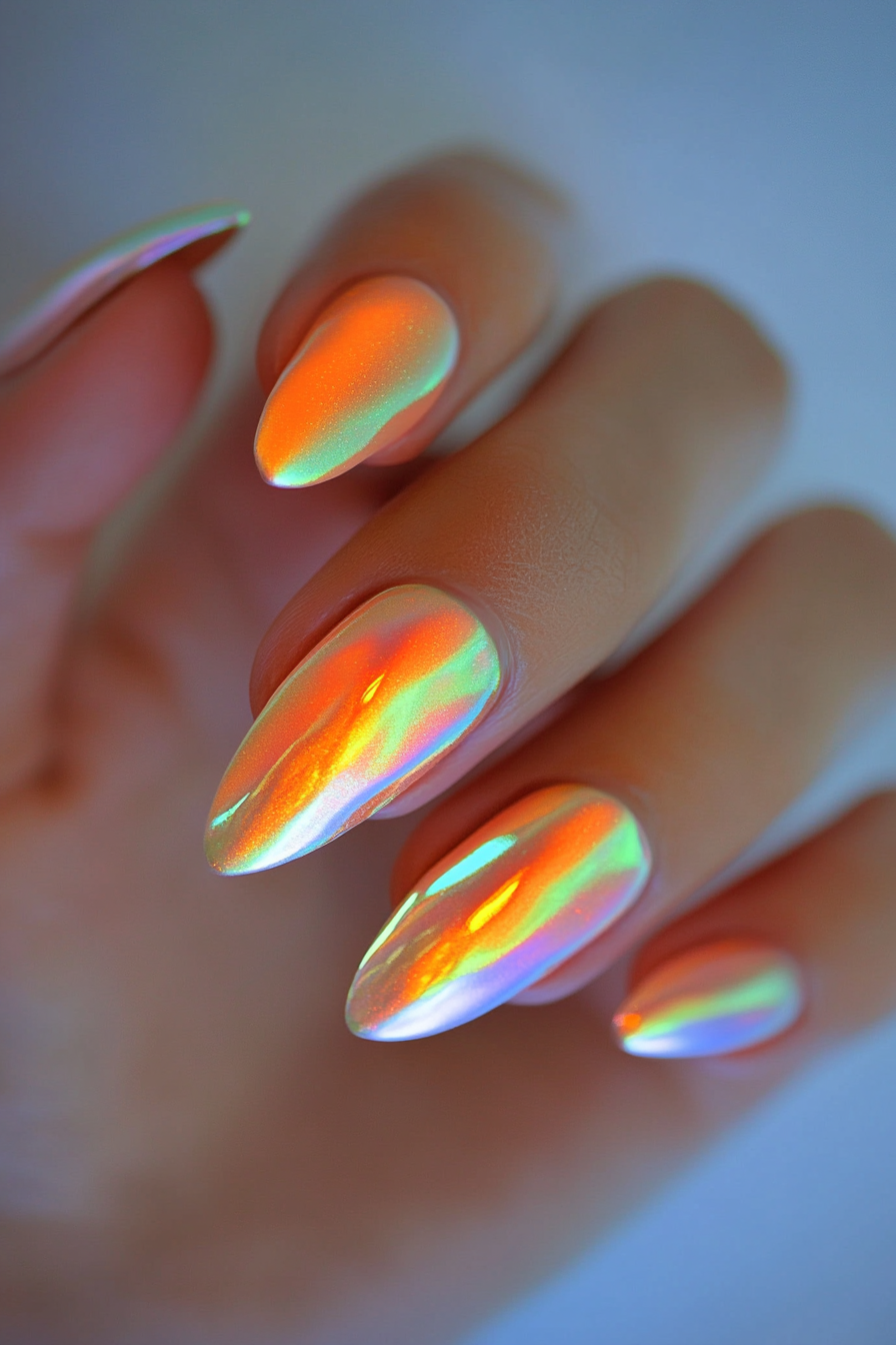 16. Solar Orange Chrome (Neon Nail Design Ideas) - Neon Nail Design Ideas