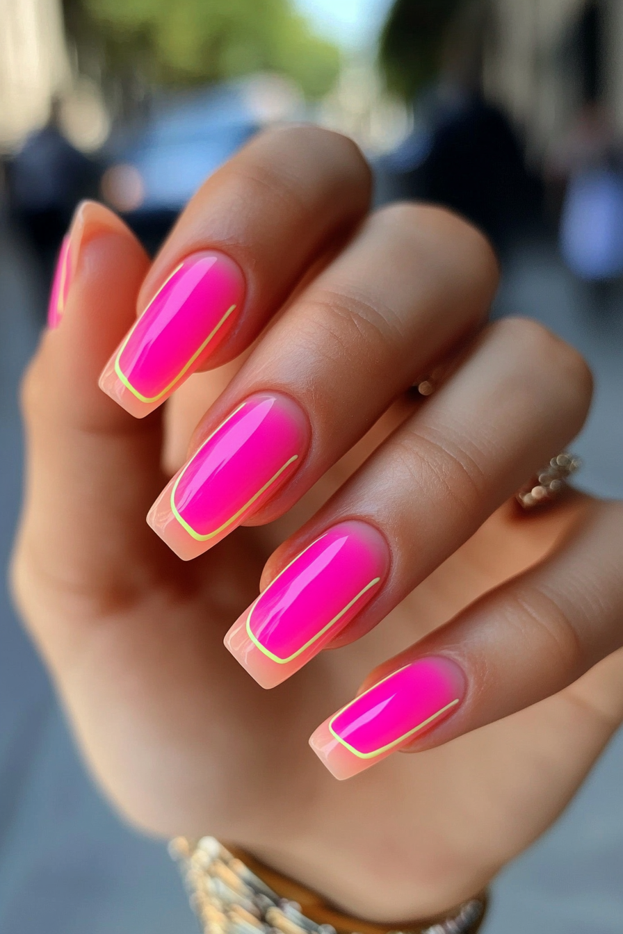 17. Bubblegum Pink Outlines (Neon Nail Design Ideas) - Neon Nail Design Ideas