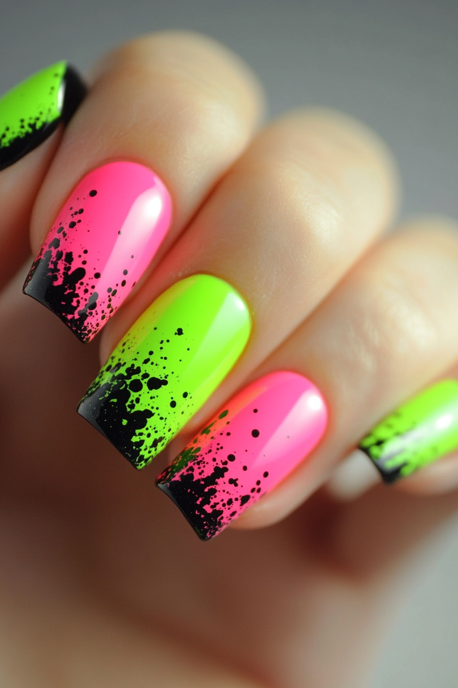 18. Watermelon Fusion (Neon Nail Design Ideas) - Neon Nail Design Ideas