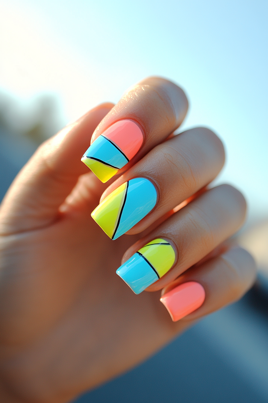 19. Abstract Color Block (Neon Nail Design Ideas) - Neon Nail Design Ideas