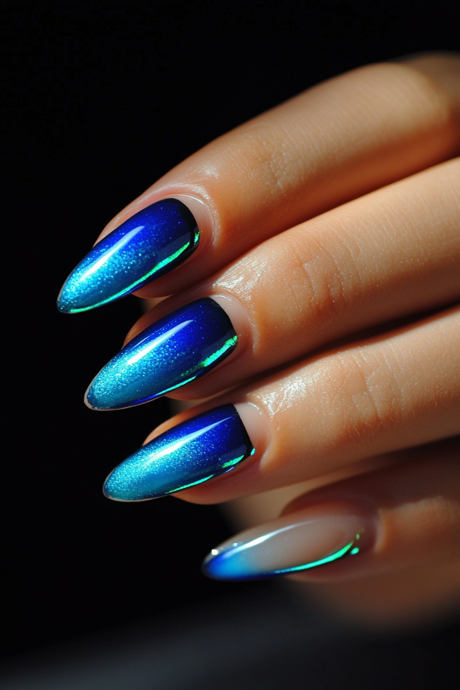 20. Bold Electric Blue French Tips (Neon Nail Design Ideas) - Neon Nail Design Ideas