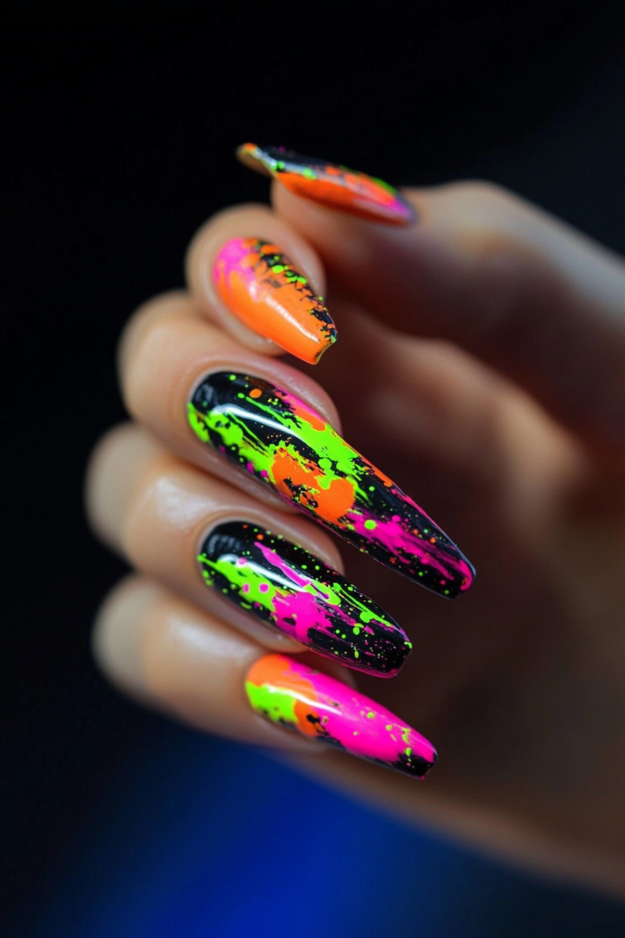 23. Graffiti-Inspired Neon Art (Neon Nail Design Ideas) - Neon Nail Design Ideas