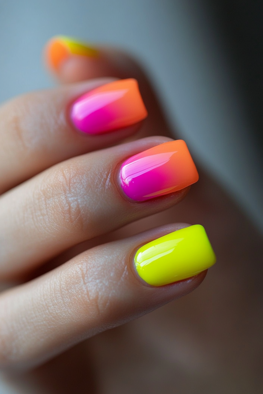 25. Pink and Orange Split Design (Neon Nail Design Ideas) - Neon Nail Design Ideas