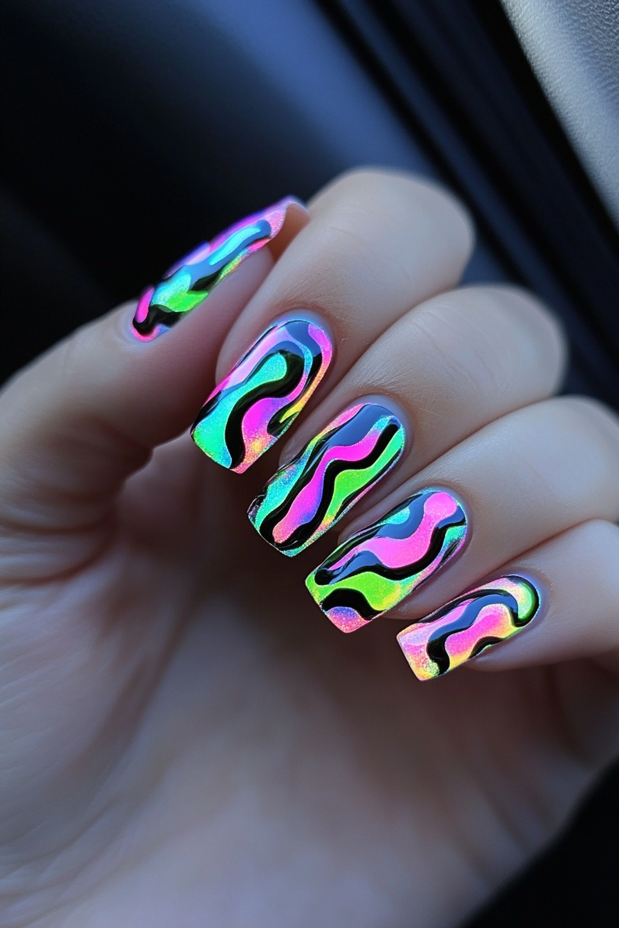 26. Iridescent Neon Glow (Neon Nail Design Ideas) - Neon Nail Design Ideas