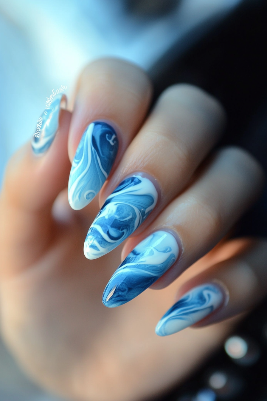 2. Electric Blue Waves (Oval Nail Design Ideas) - Oval Nail Design Ideas