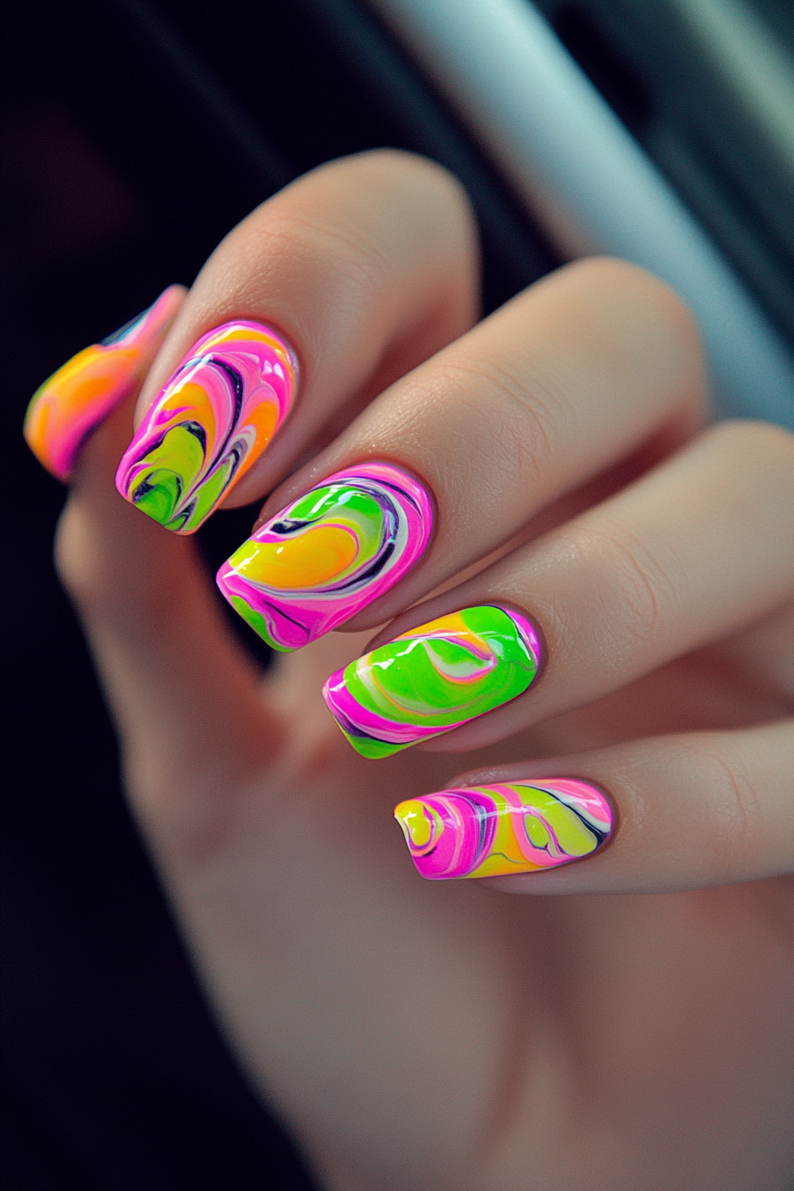 7. Neon Pink Swirls (Oval Nail Design Ideas) - Oval Nail Design Ideas