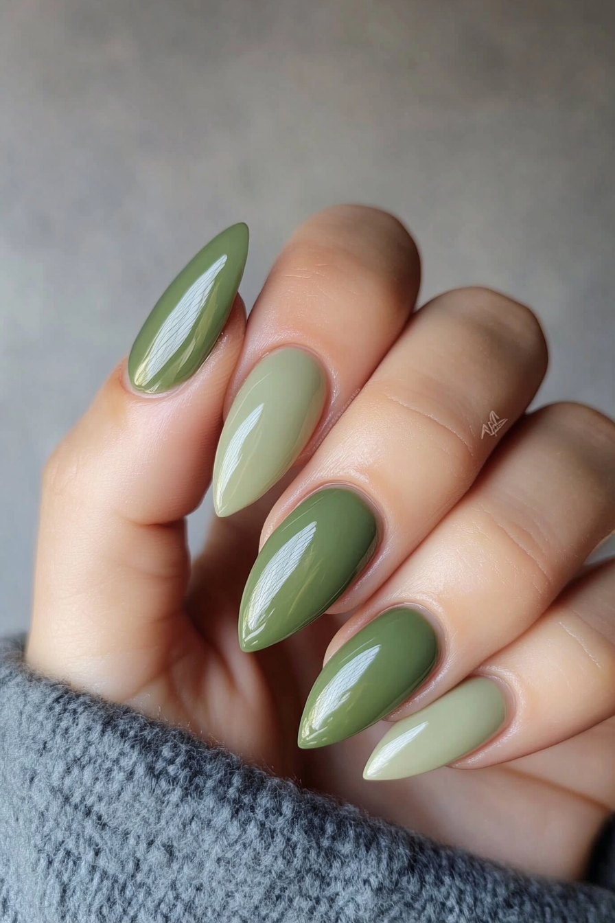 10. Soft Green Ombré (Oval Nail Design Ideas) - Oval Nail Design Ideas