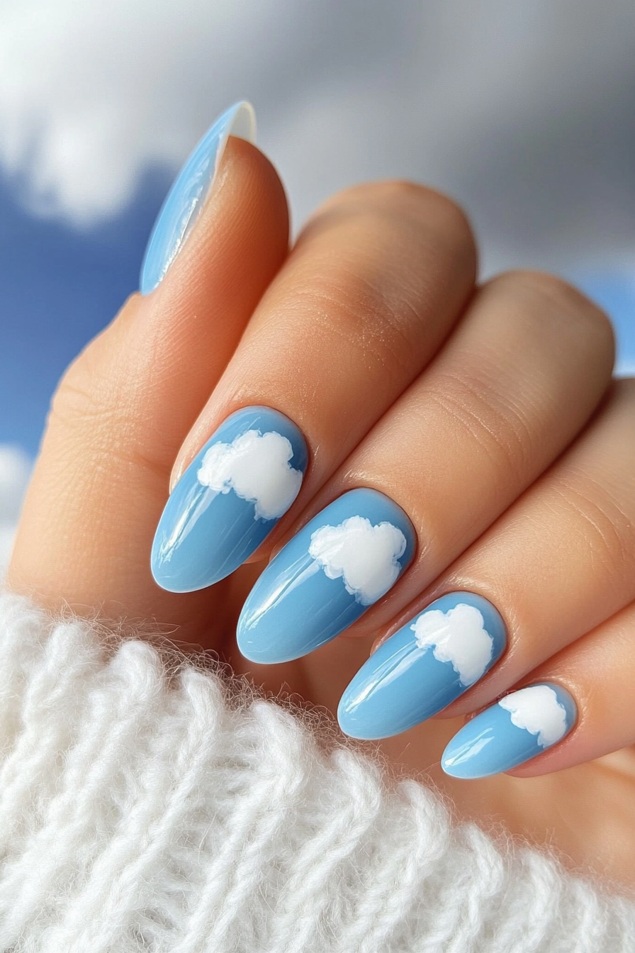 11. Cloudy Sky Dream (Oval Nail Design Ideas) - Oval Nail Design Ideas