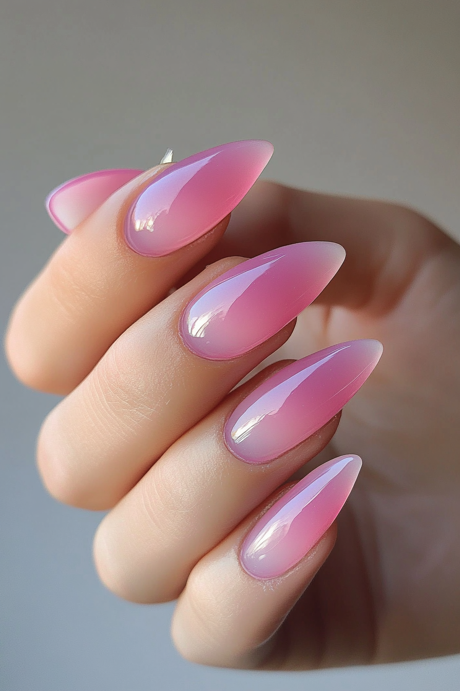 12. Dewy Pink Jelly Nails (Oval Nail Design Ideas) - Oval Nail Design Ideas
