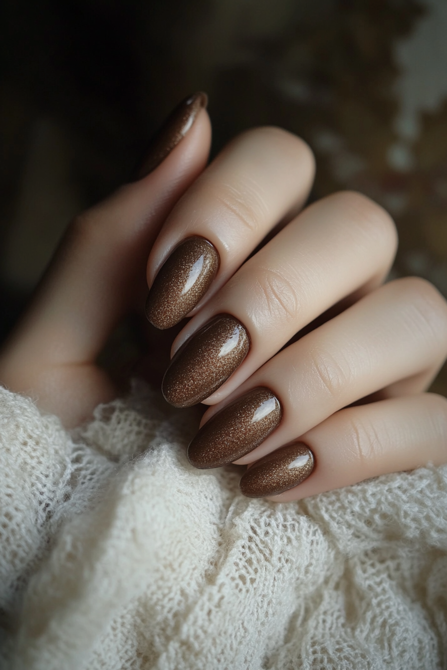 14. Shimmering Mocha (Oval Nail Design Ideas) - Oval Nail Design Ideas