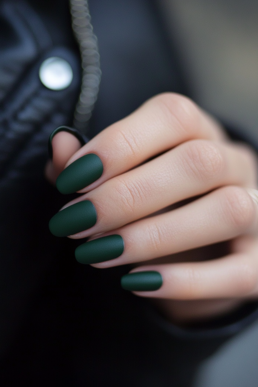 17. Forest Green Matte (Oval Nail Design Ideas) - Oval Nail Design Ideas