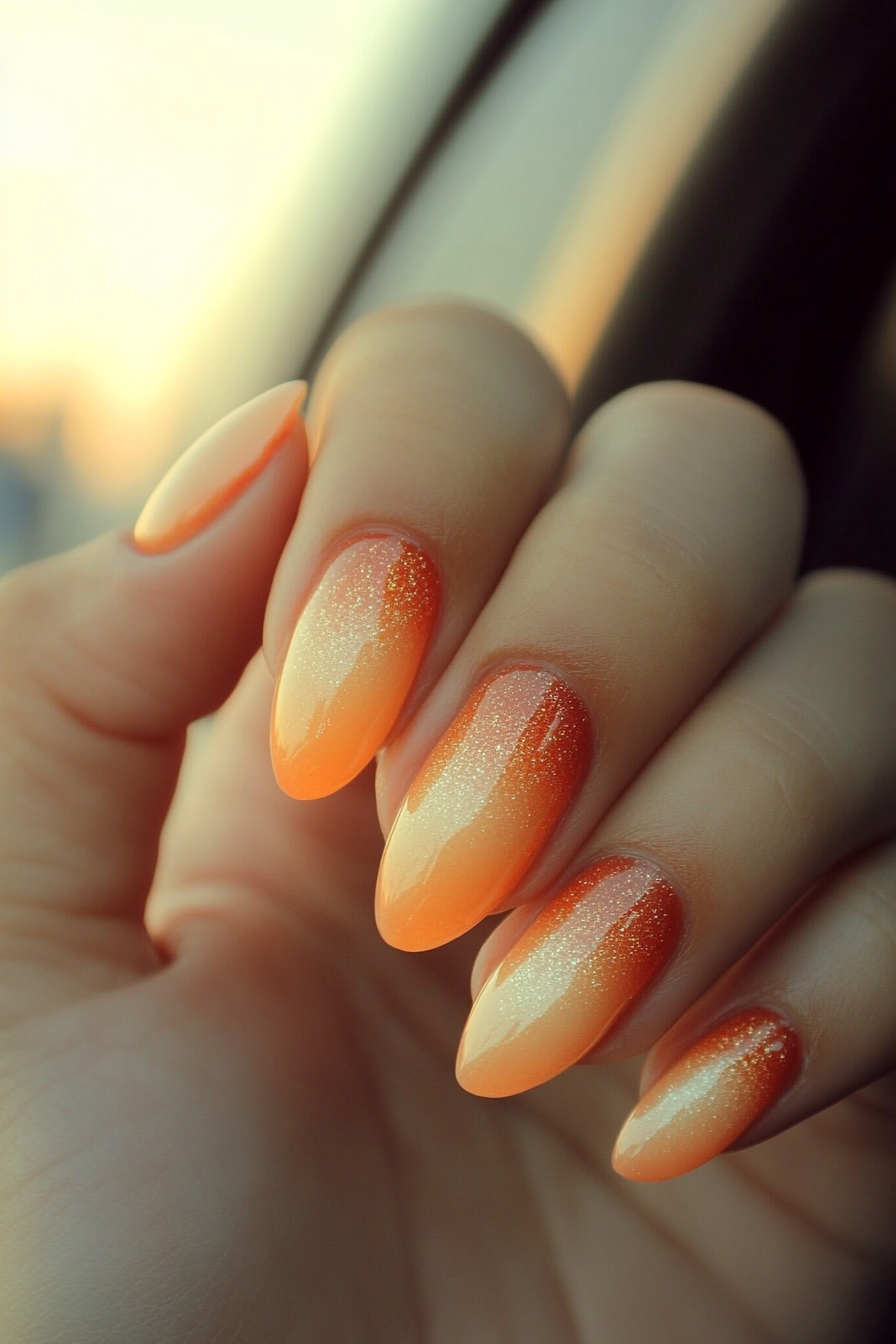 21. Tangerine Sunset (Oval Nail Design Ideas) - Oval Nail Design Ideas