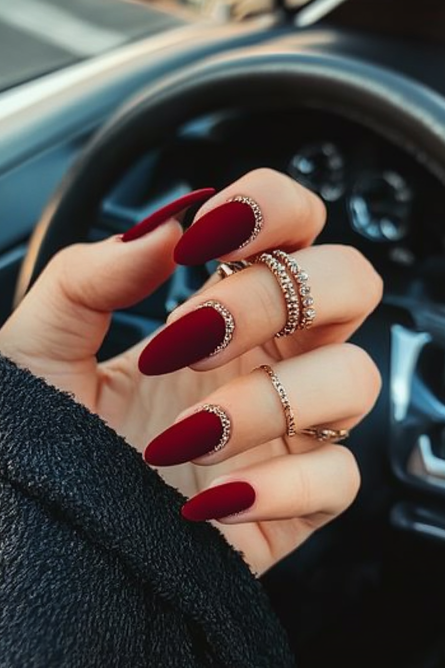 23. Velvet Ruby Red (Oval Nail Design Ideas) - Oval Nail Design Ideas