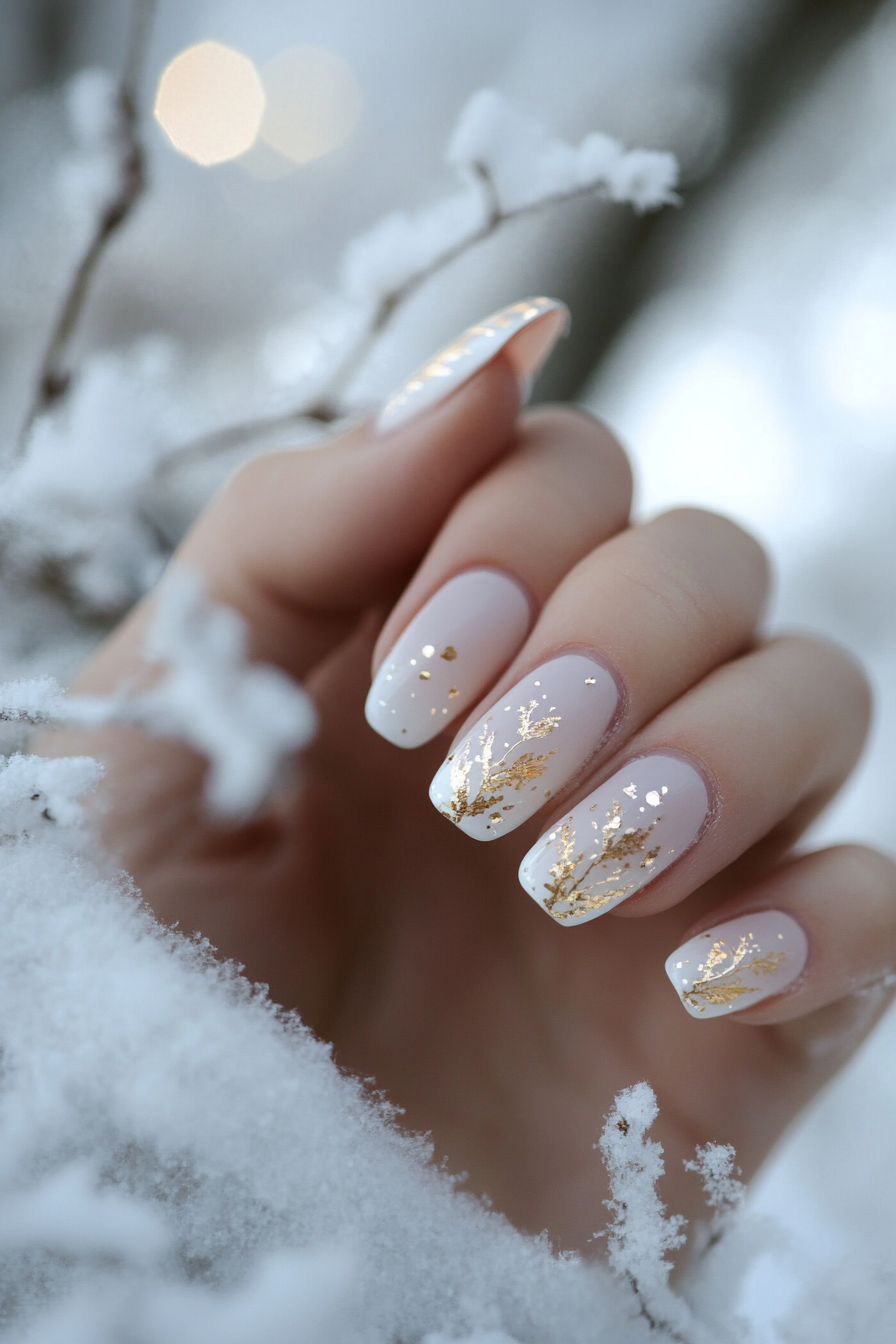 25. Blush Pink with Gold Leaf (Oval Nail Design Ideas) - Oval Nail Design Ideas