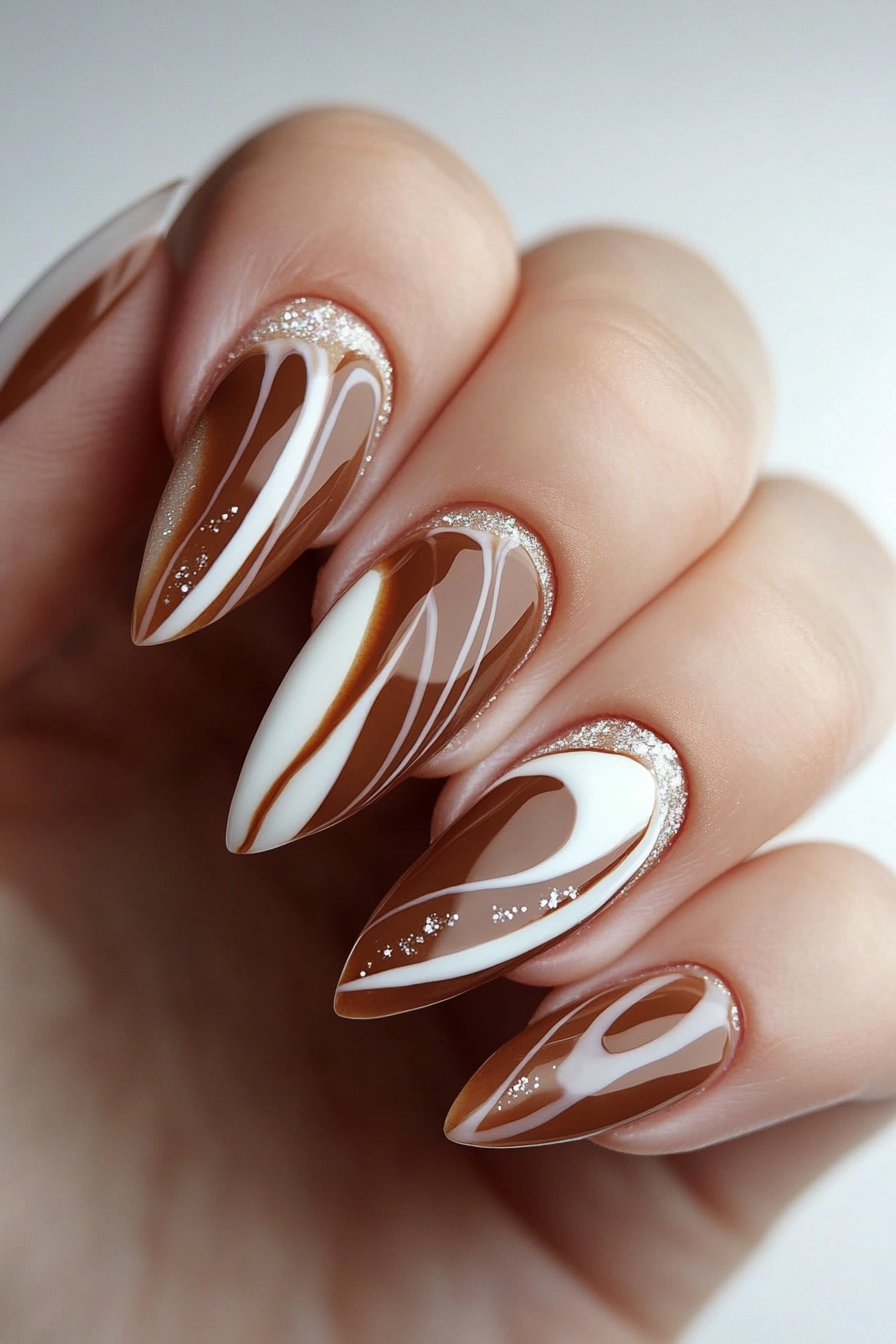 26. Caramel Swirl Delight (Oval Nail Design Ideas) - Oval Nail Design Ideas
