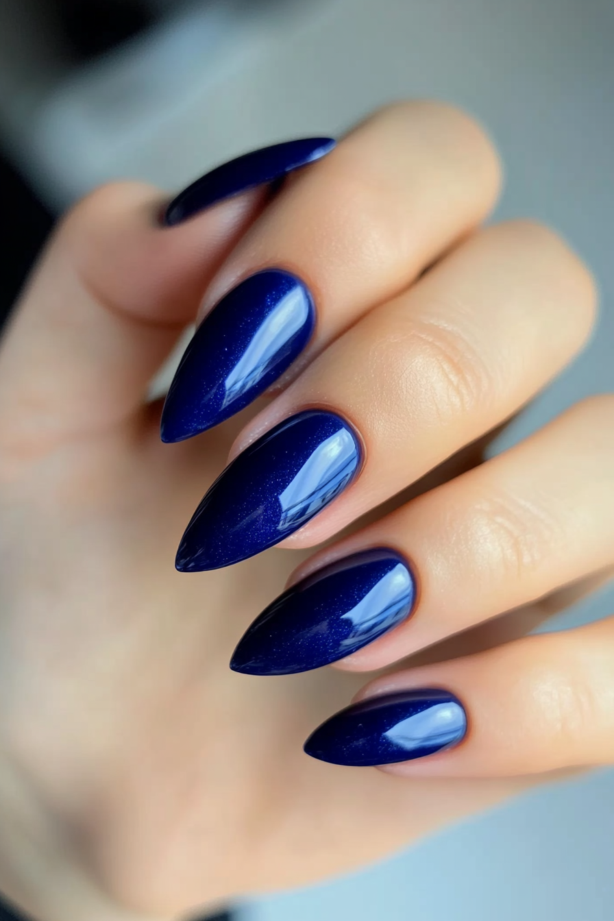 1. Glossy Royal Blue Almonds (Royal Blue Nail Design Ideas) - Royal Blue Nail Design Ideas